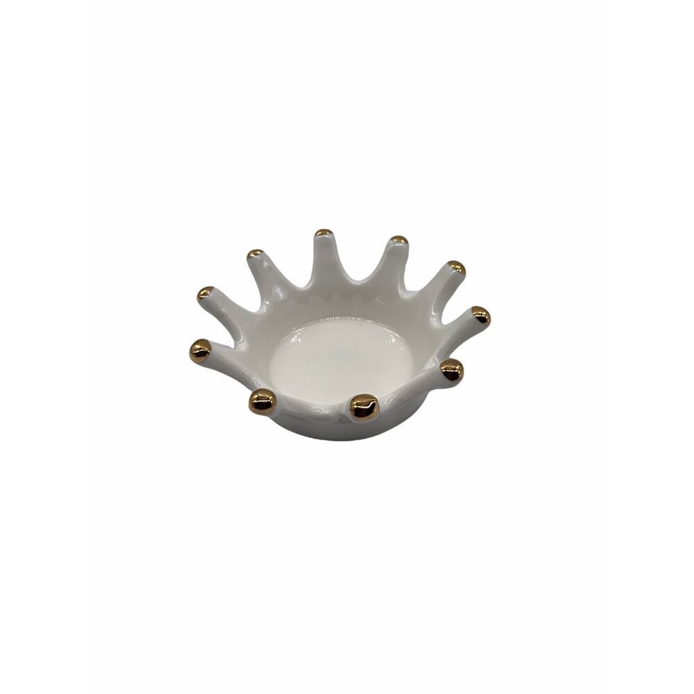 Ceramic CrownShaped Jewelry Dish White‎ & Gold Decorative & Functional Design